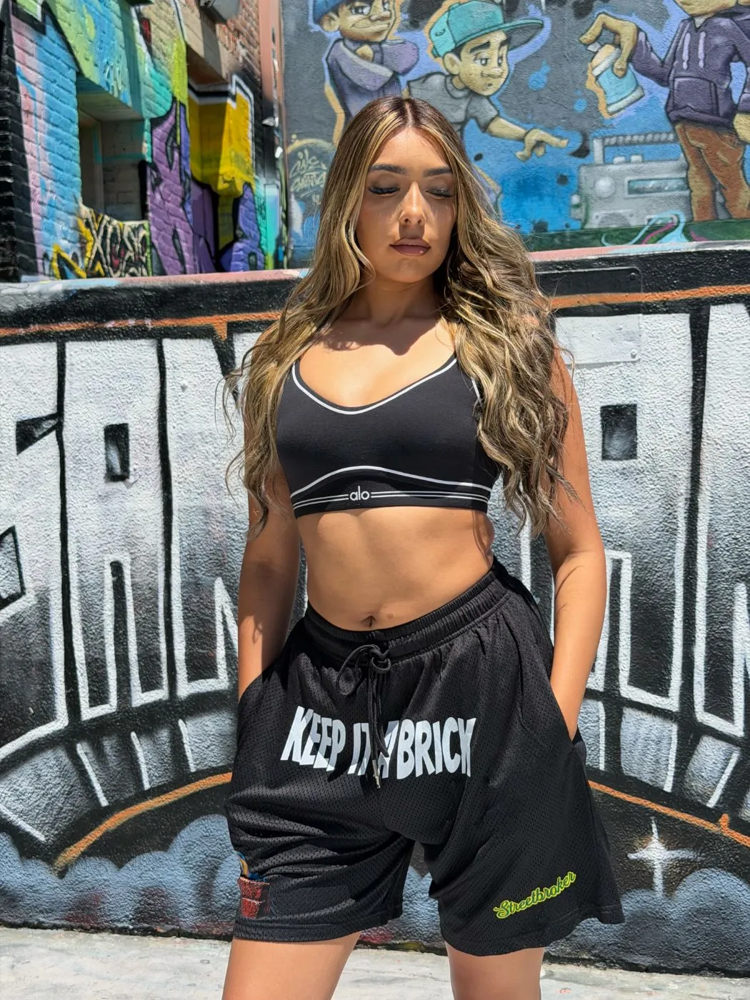 Streetbroker black mesh Keep It Brick shorts