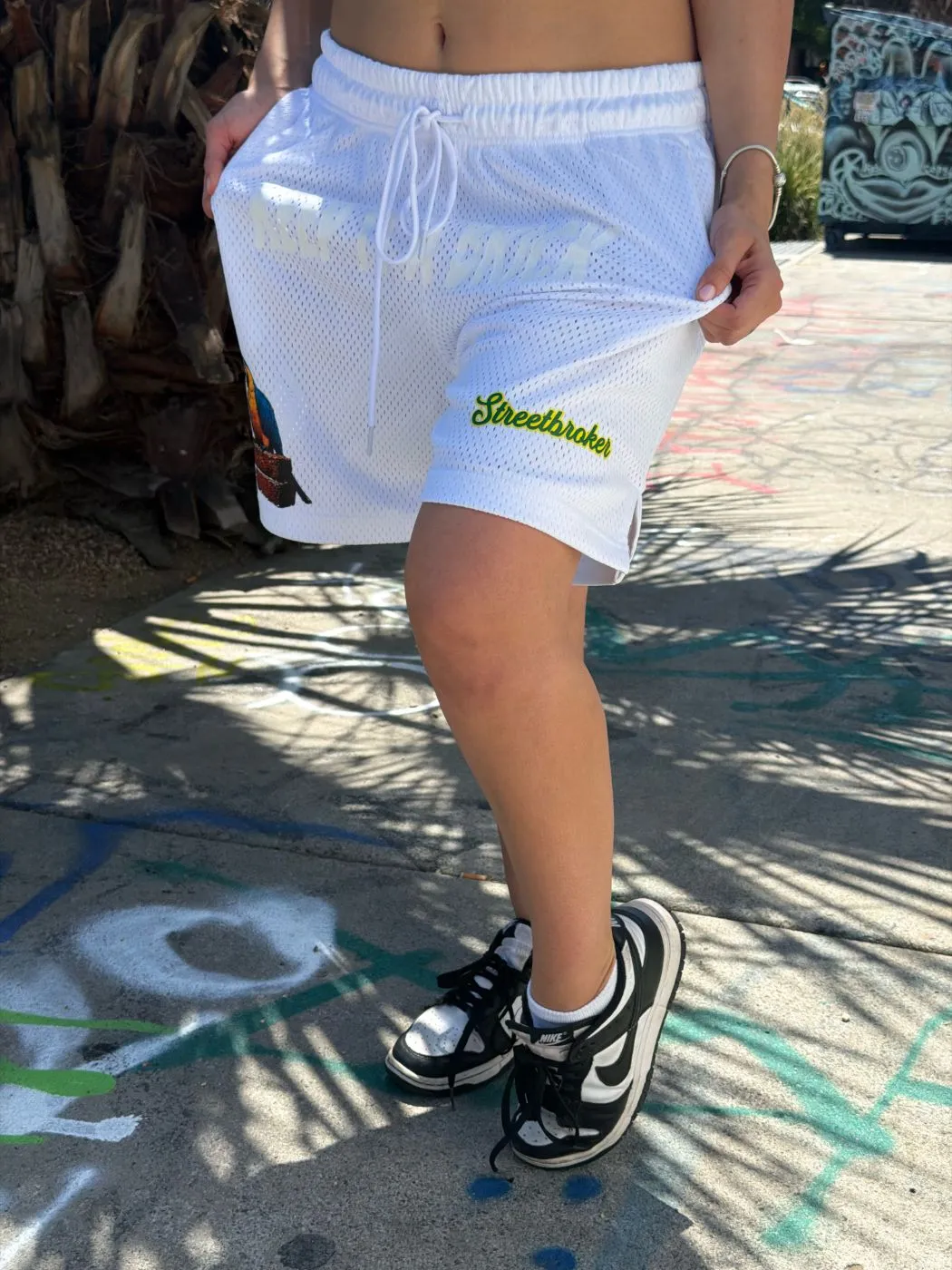 Streetbroker white mesh Keep It Brick shorts